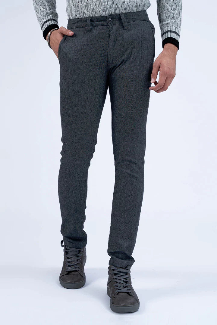 Charcoal Textured Slim Fit Chino Pants