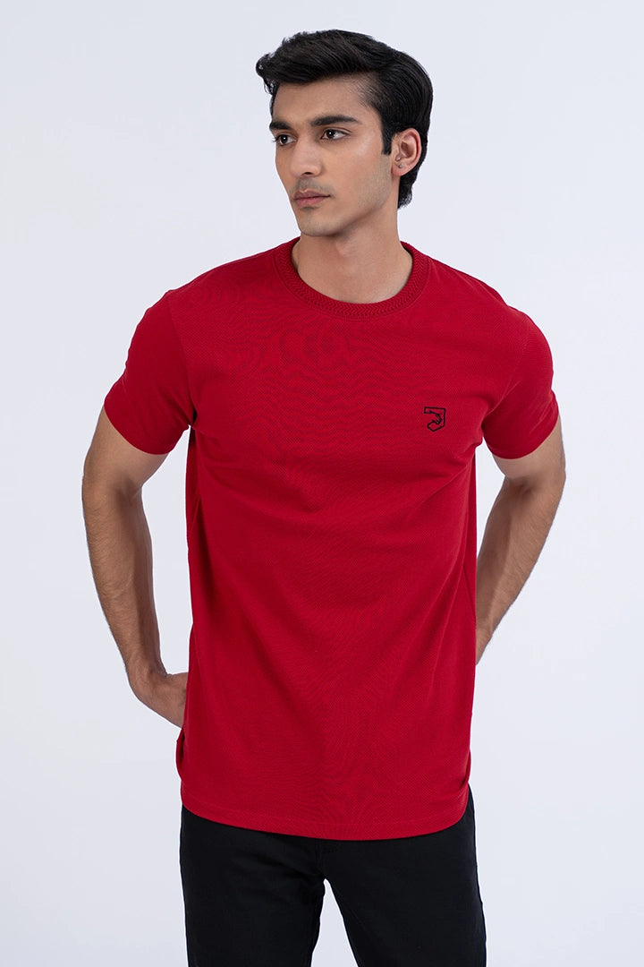 Red Popcorn Knit Regular Fit T-Shirt