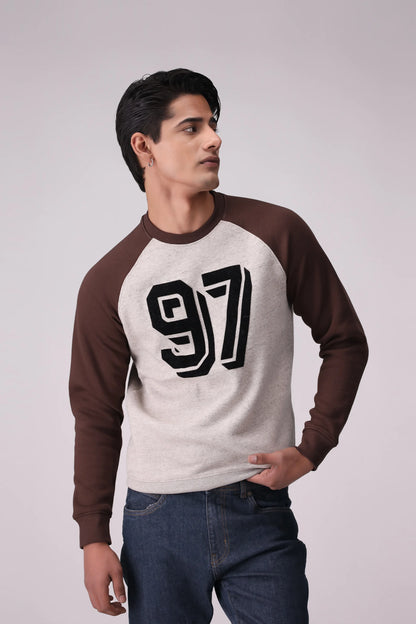 Flock Printed Raglan Sweatshirt Men Sweatshirt Winter 2024 Knit Story COUGAR- (Men Winter 2024) S Melange Soft Grey Men