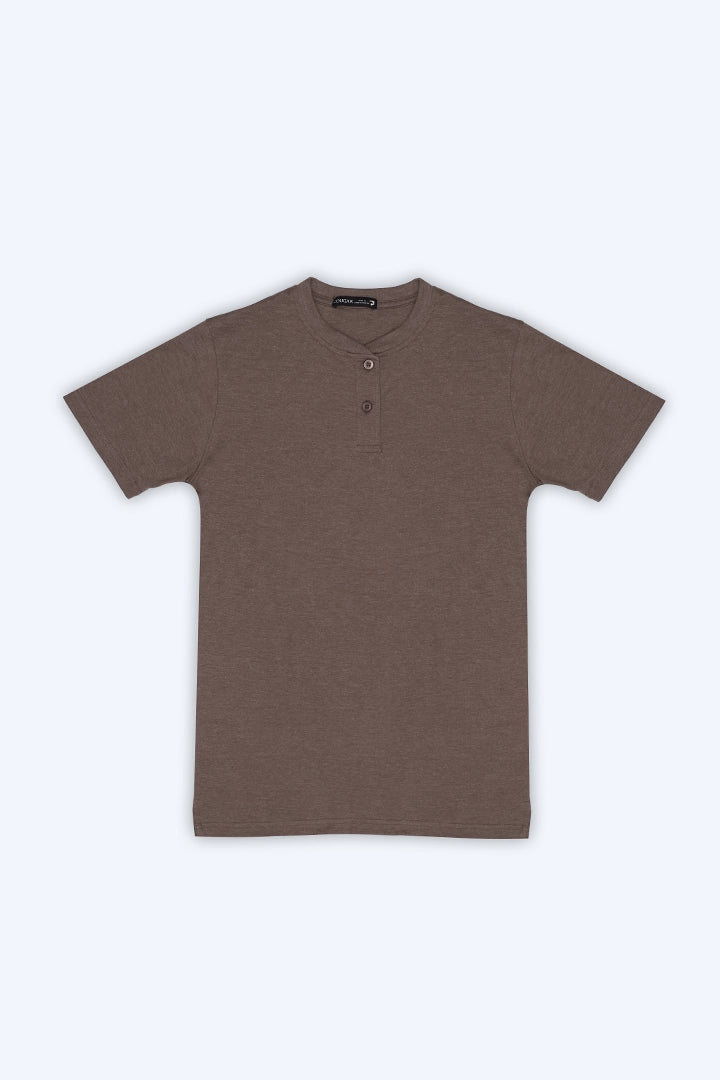 Brown Henley T-Shirt Men Tee Summer V-1 2024 AURA COUGAR   