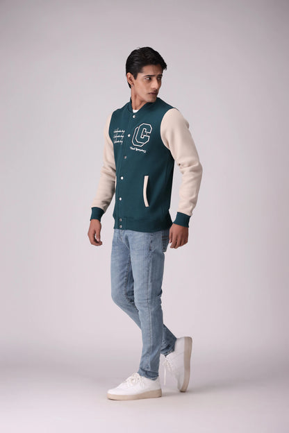 Contrast Sleeved Varsity Jacket Men Jacket Winter 2024 Knit Story COUGAR- (Men Winter 2024)