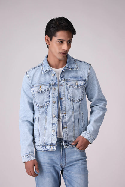 Denim Trucker Jacket Men Jacket Winter 2024 Knit Story COUGAR- (Men Winter 2024) M Light Blue Men