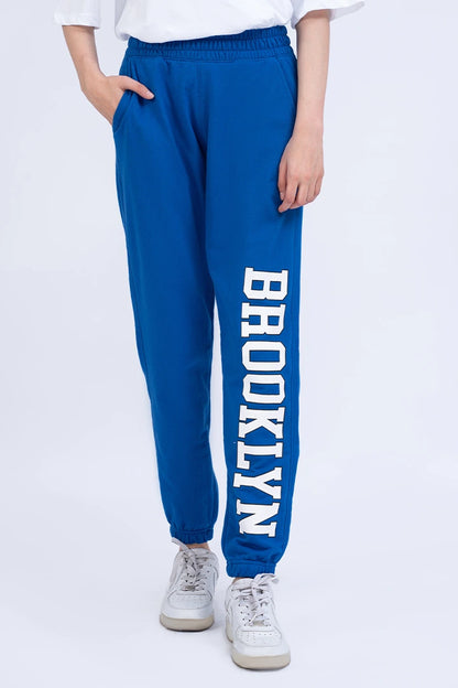 Blue Script Jogger Pants Women Trouser Summer V-3 2024 BACKDROP COUGAR- (Women V3 2024) XS Blue 