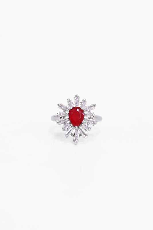 Drop Shape Red Stone Ring Women Ring Summer V-1 2024 AURA COUGAR C FSZ Silver 