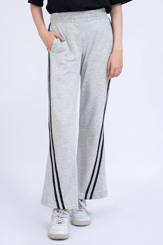 Grey Striped Trousers Women Trouser Summer V-3 2024 BACKDROP COUGAR- (Women V3 2024) S Grey 