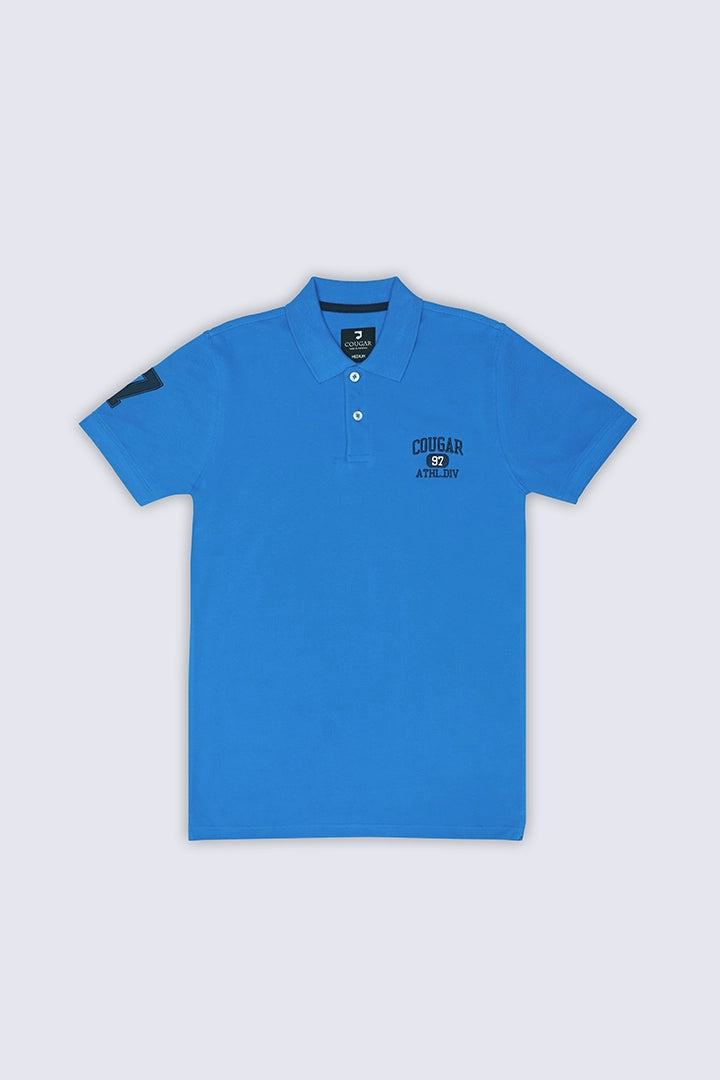 Blue Embroidered Polo Men Polo Summer V-1 2024 AURA COUGAR   