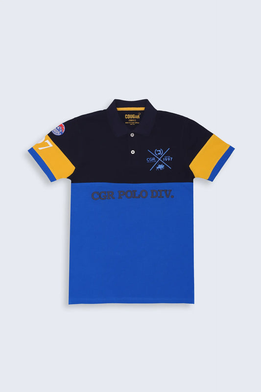 Blue CGR Color Block Polo Men Polo Summer V-1 2024 AURA COUGAR   