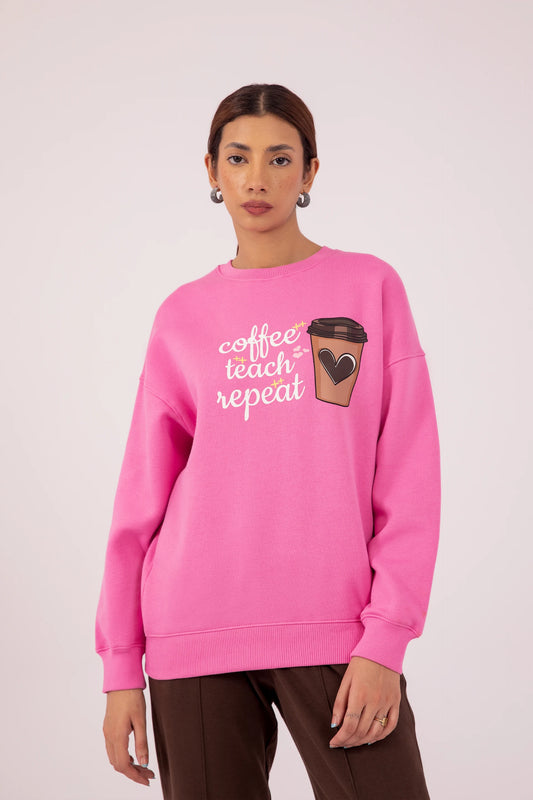 Drop-Shoulder Printed Sweatshirt Women Sweatshirt Winter 2024 Knit Story COUGAR- (Women Winter 2024) XS Pink 