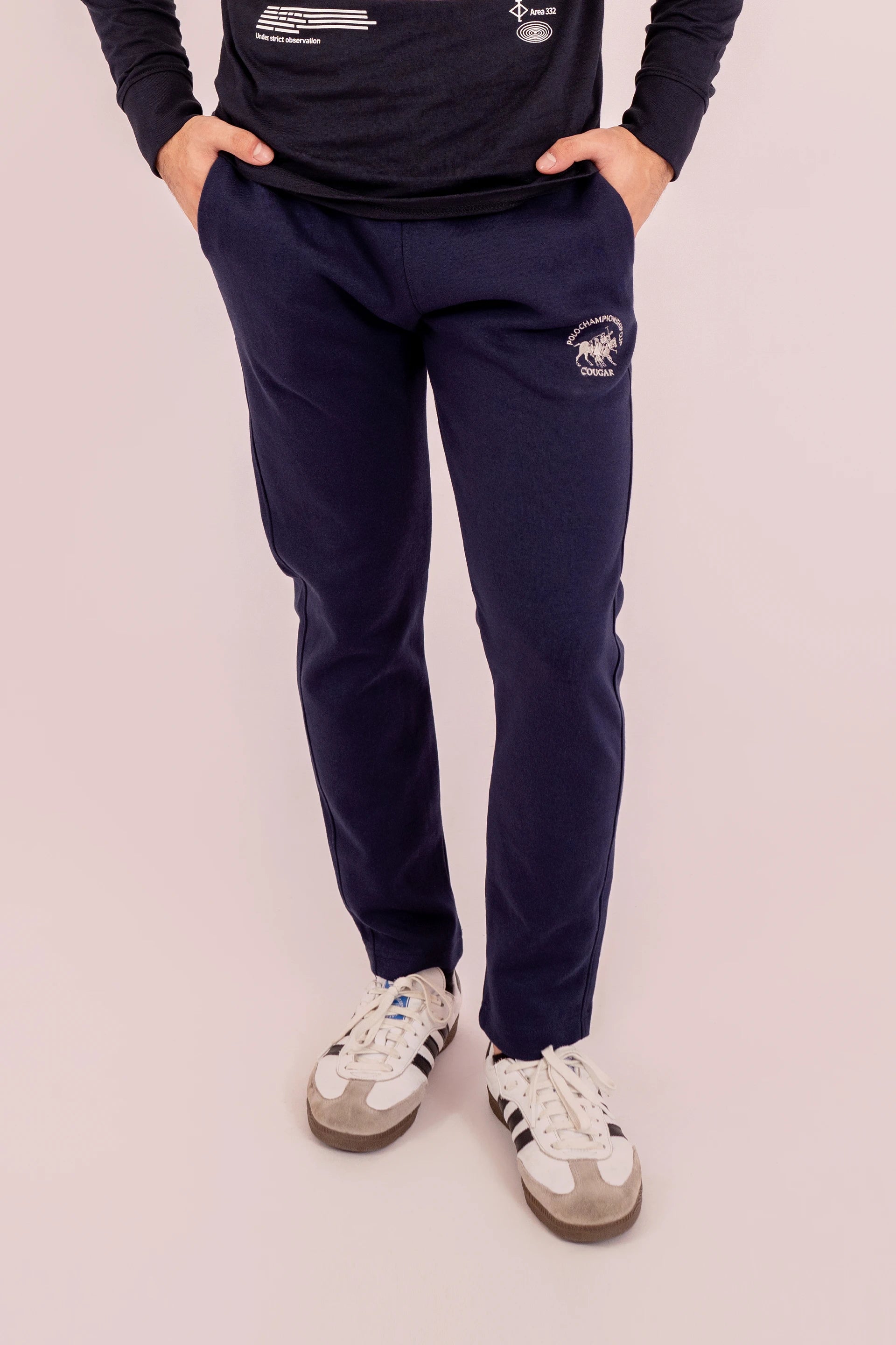 Slim Fit Trousers With Embroidered Badge Men Trouser Winter 2024 Knit Story COUGAR- (Men Winter 2024)   