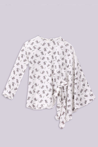 Asymmetrical Sleeves Printed Top