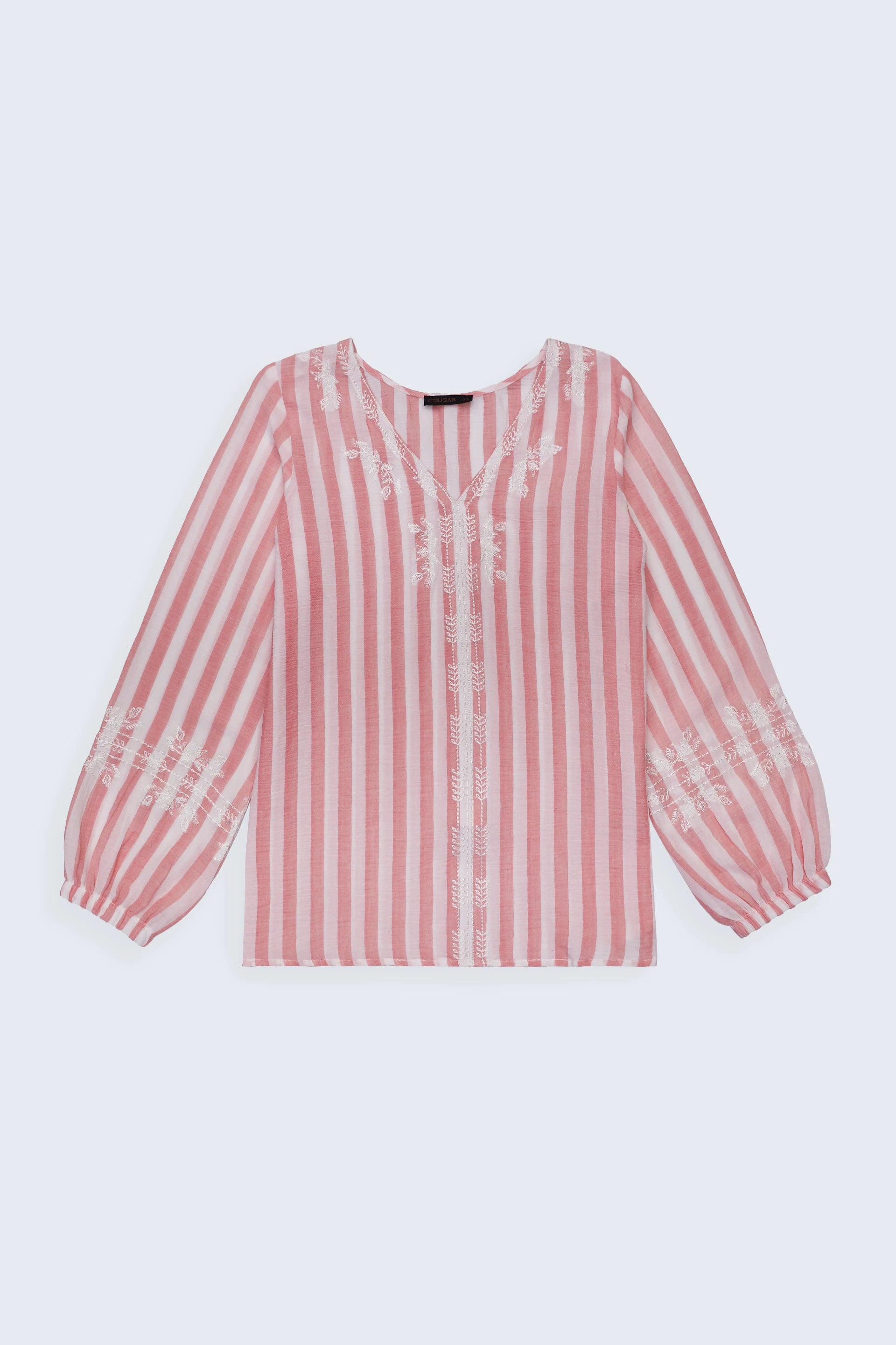 Pin Stripe Embroidered Top Women Top Fall 2024 COUGAR- (Women Fall 2024) XS Pink 