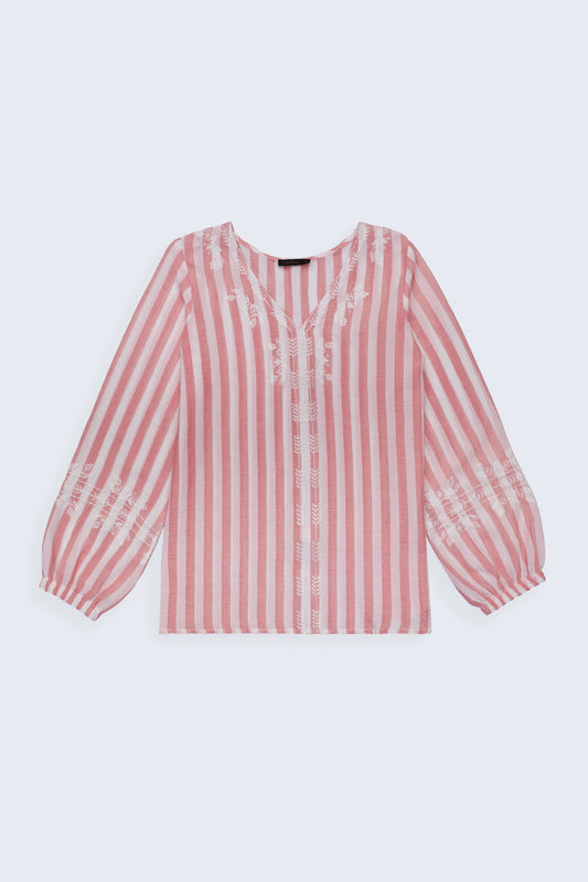 Pin Stripe Embroidered Top Women Top Fall 2024 COUGAR- (Women Fall 2024) XS Pink 