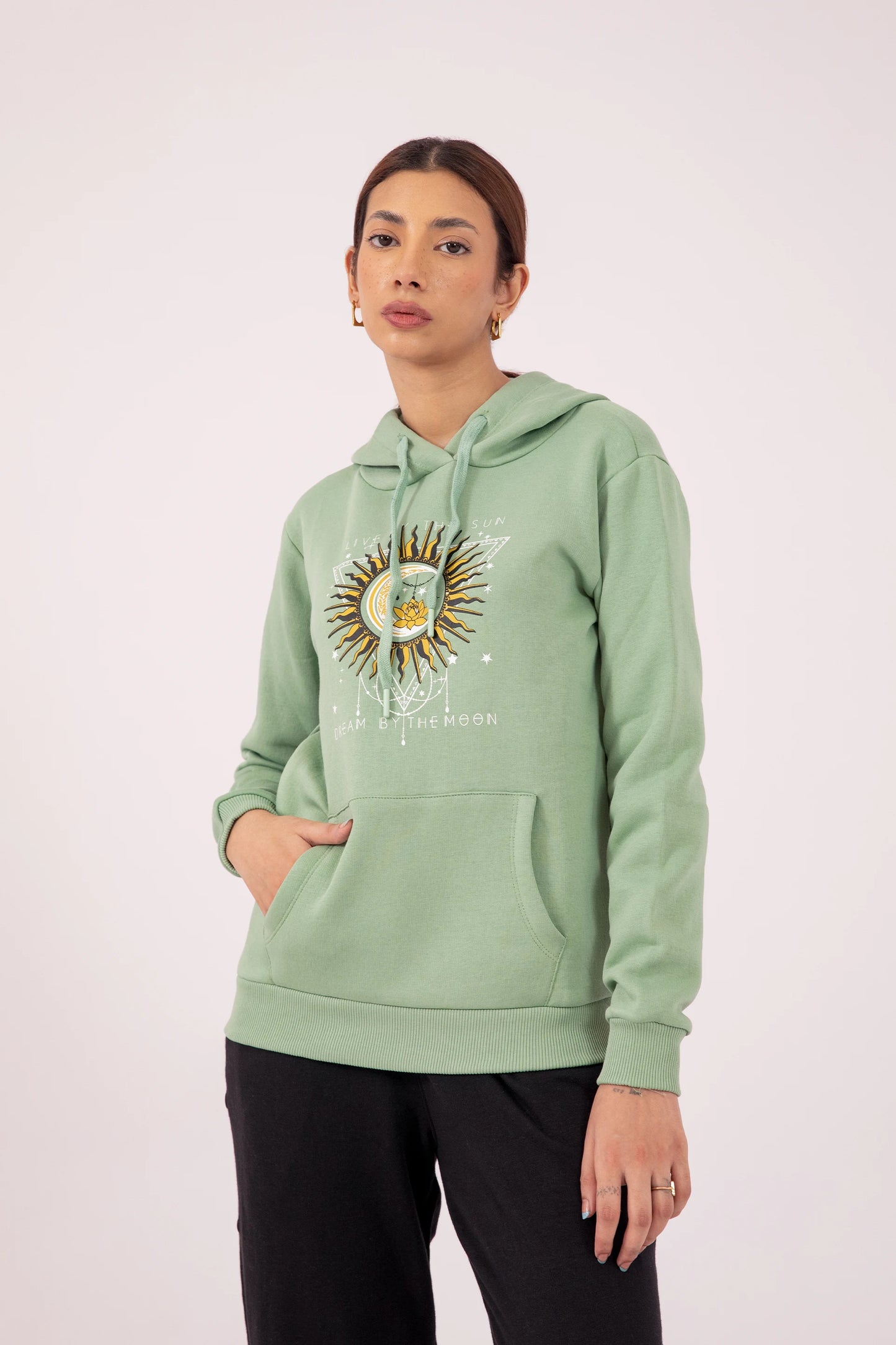 Slogan Printed Hoodie Women Hood Winter 2024 Knit Story COUGAR- (Women Winter 2024) XS Green 