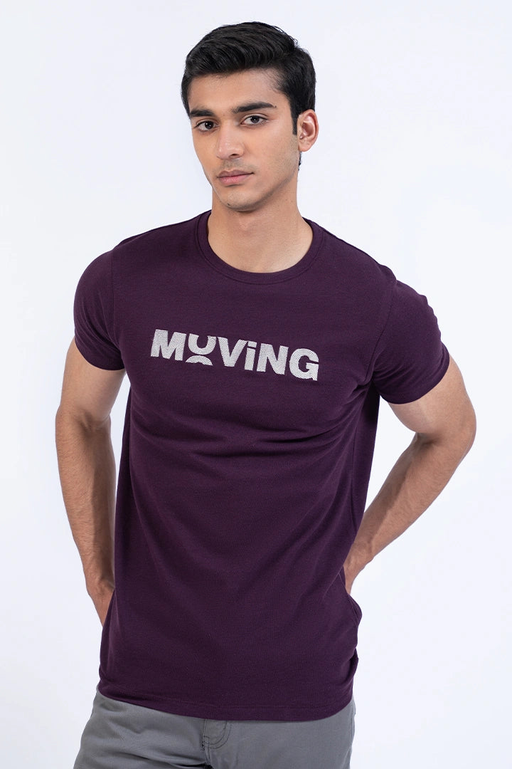 Purple Regular Fit Scripted T-Shirt Men Tee Summer V-1 2024 AURA COUGAR   