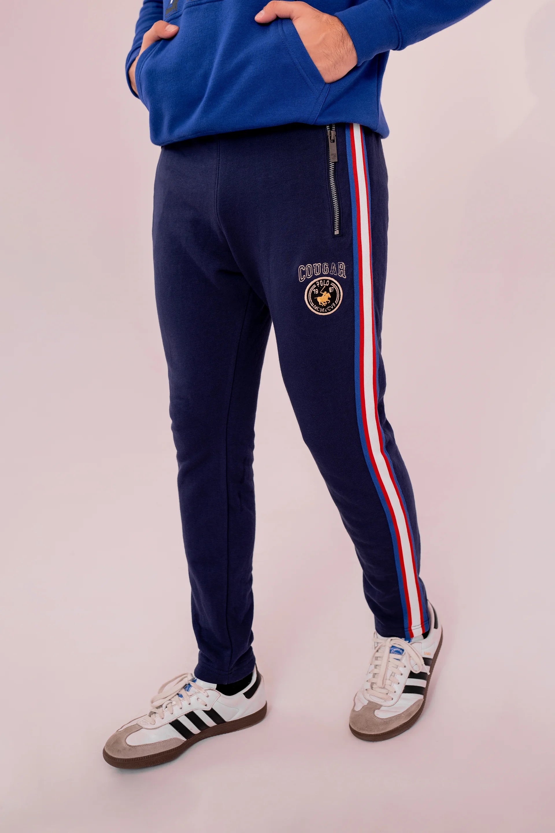 Striped Trousers With Embroidered Badge Men Trouser Fall 2024 Core Comfort COUGAR- (Men Fall 2024) S Navy 