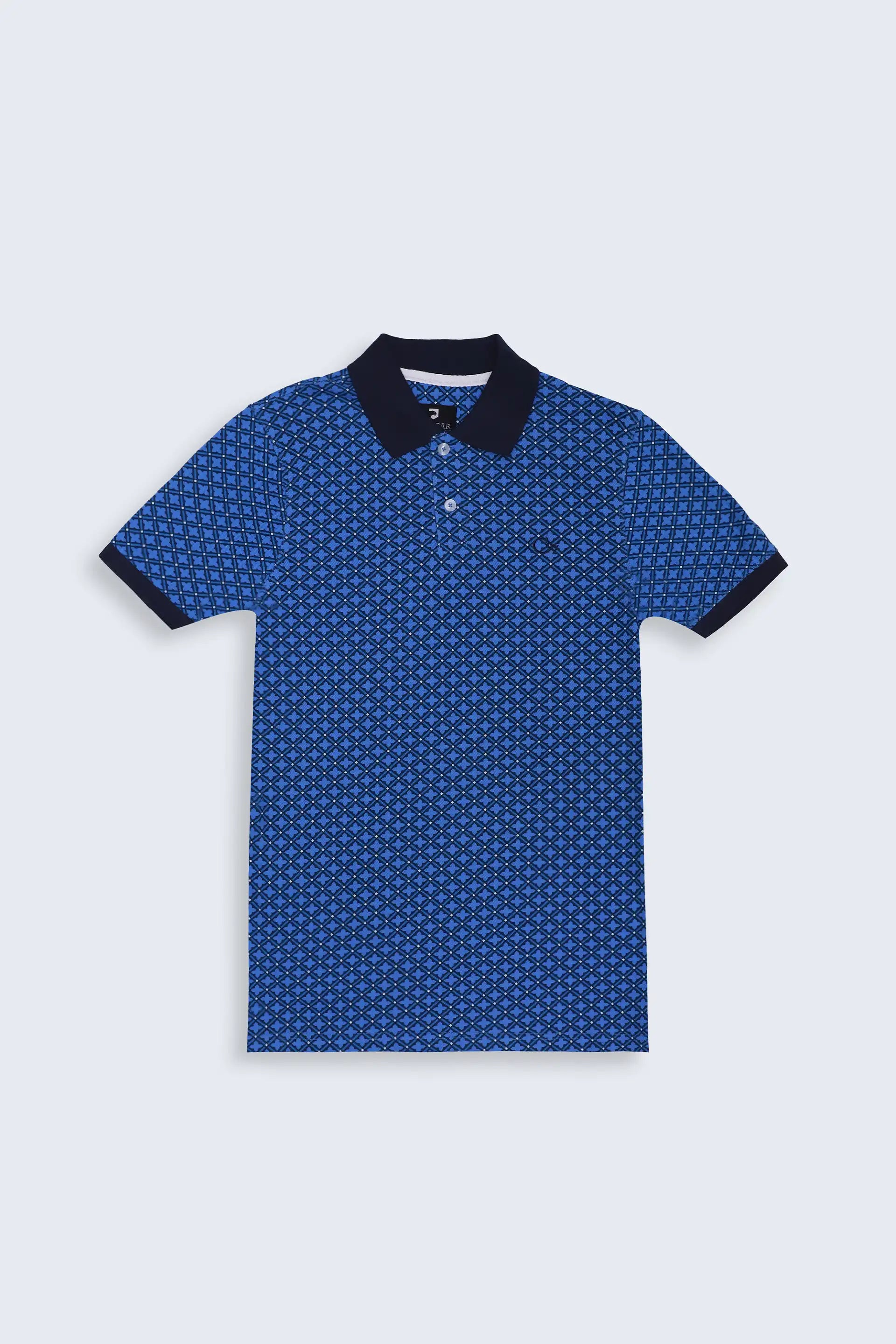 Blue Printed Polo Men Polo Summer V-2 2024 URBAN STATION COUGAR   