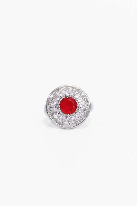 Round Shape Red Stone Ring Women Ring Summer V-1 2024 AURA COUGAR C FSZ Silver 