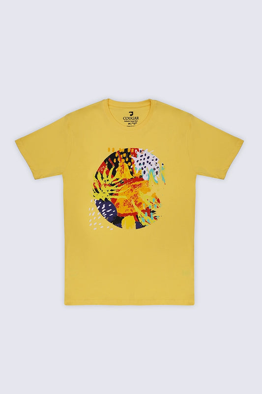 Pastel Yellow Splash T-Shirt Men Tee Summer V-2 2024 URBAN STATION COUGAR