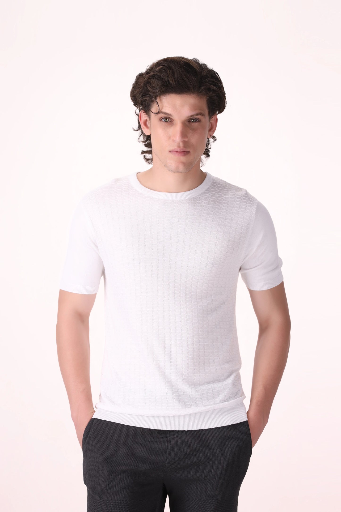 Texture Knit T-Shirt Luxury Men T-Shirt COUGAR (MEN OLD MONEY W24) XS White