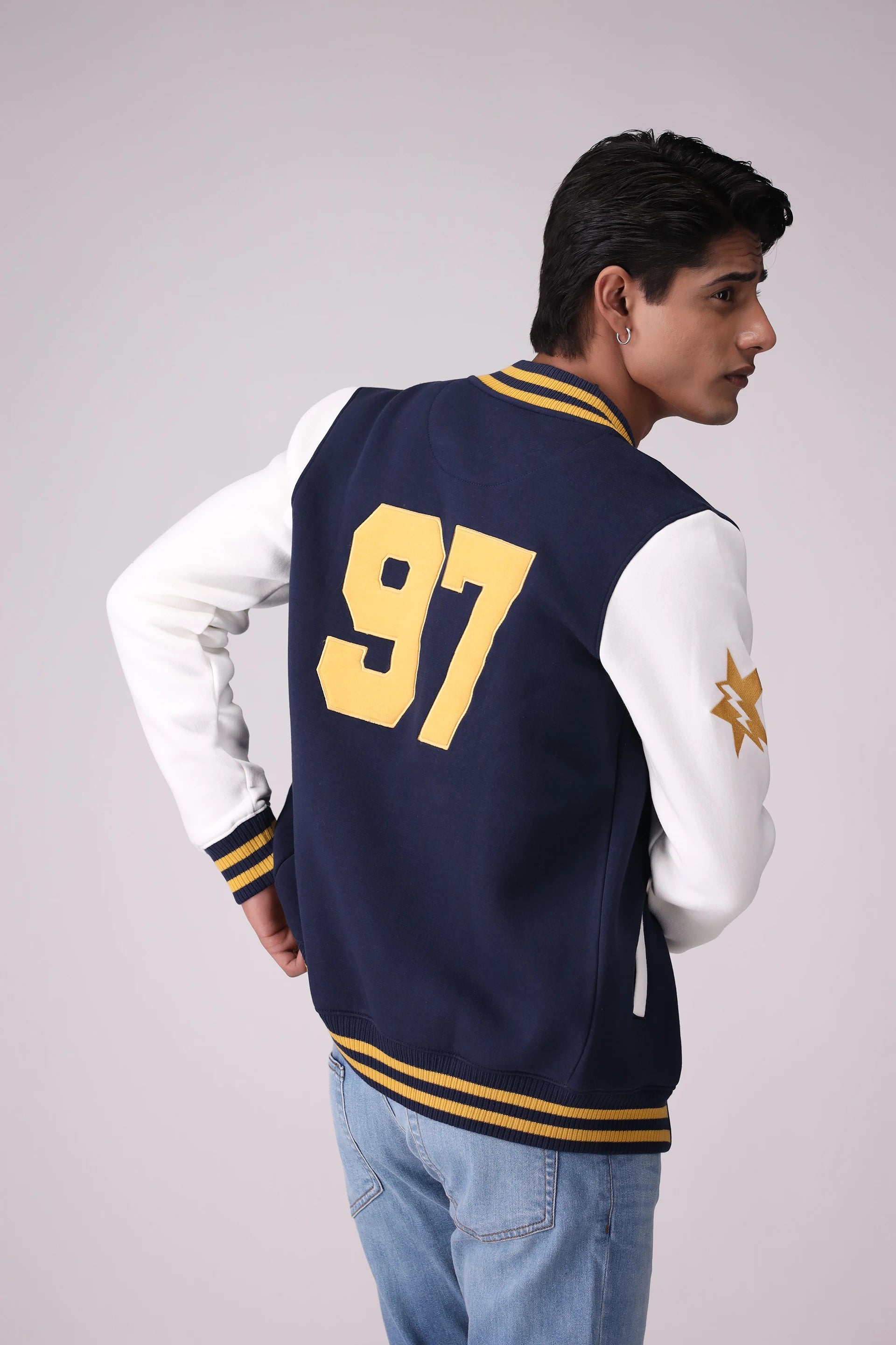 Contrast Sleeved Varsity Jacket Men Jacket Winter 2024 Knit Story COUGAR- (Men Winter 2024)