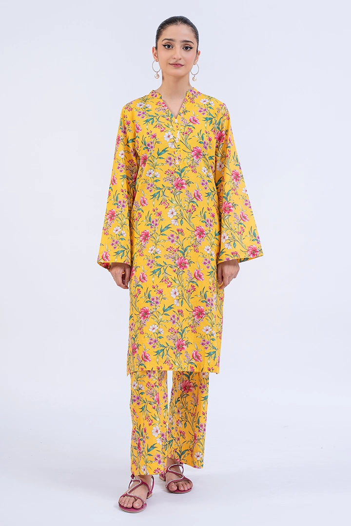 Yellow Printed Kurti With Trousers