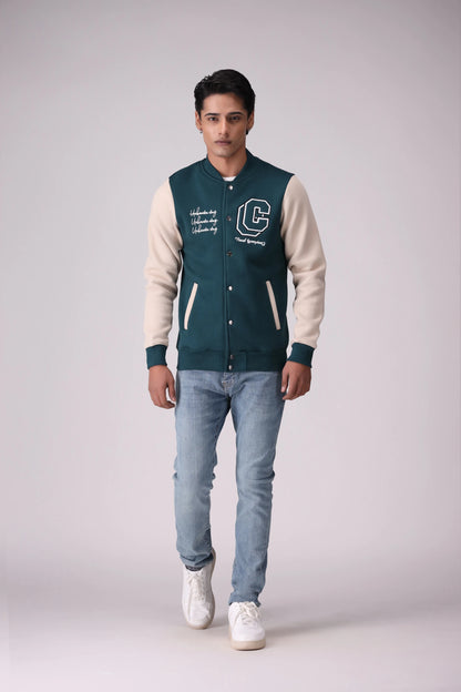 Contrast Sleeved Varsity Jacket Men Jacket Winter 2024 Knit Story COUGAR- (Men Winter 2024)