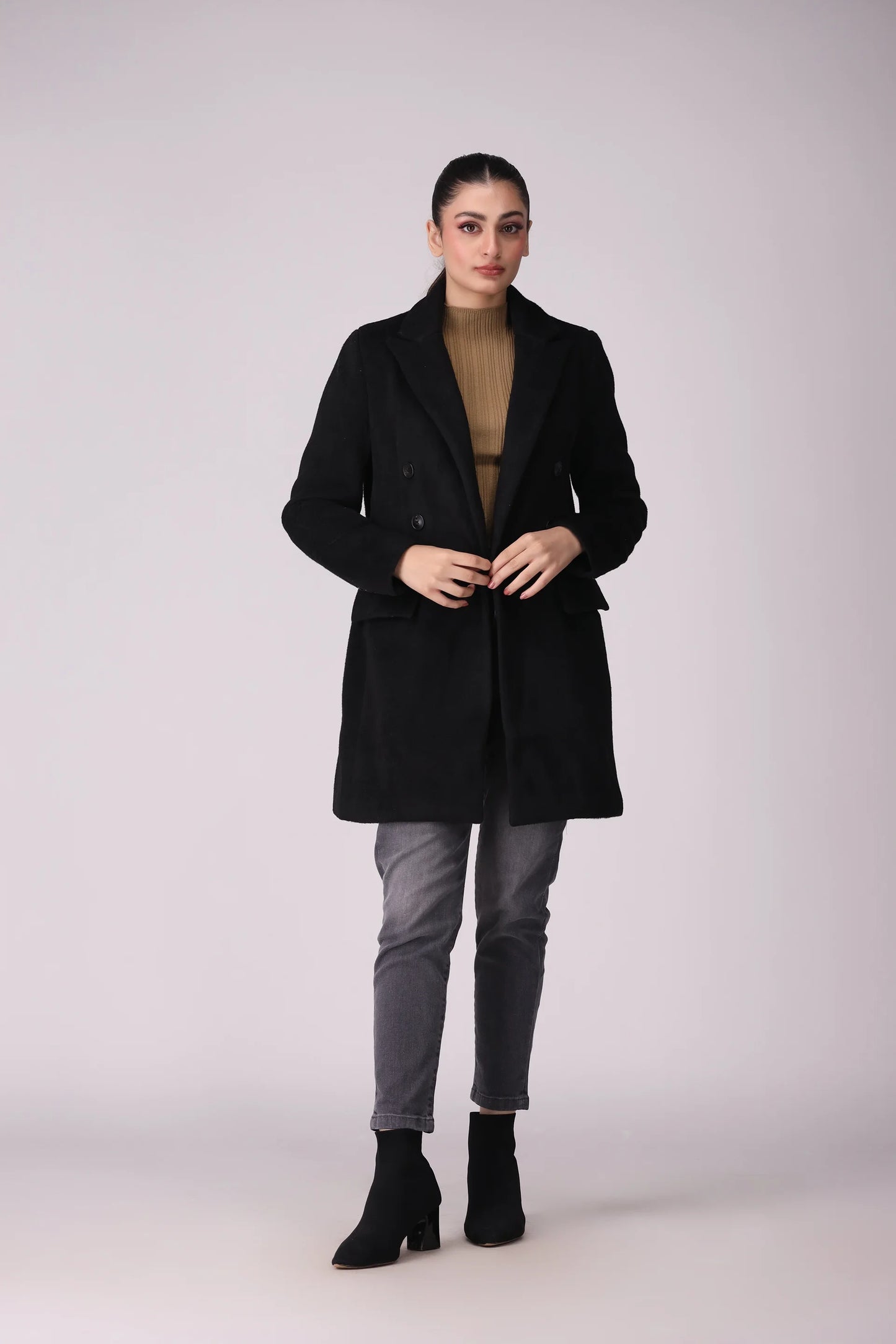 Plush Twill Coat Women Coat Winter 2024 Knit Story COUGAR- (Women Winter 2024) S Black Women