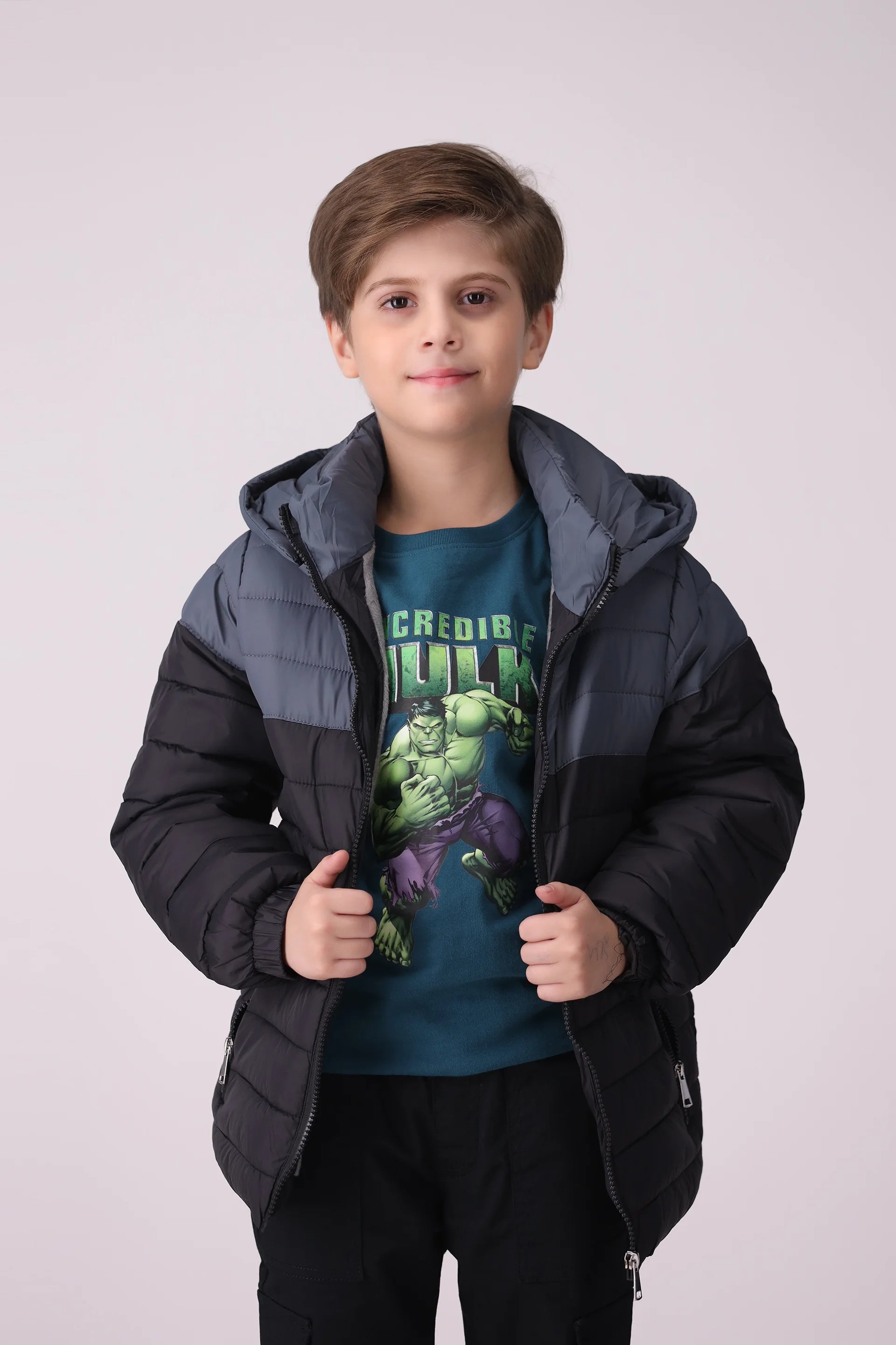 Color Block Jacket With Detachable Hood Boy Jacket Winter 2024 COUGAR- (Boy Junior Winter 2024) 5-6 Y Black Boy