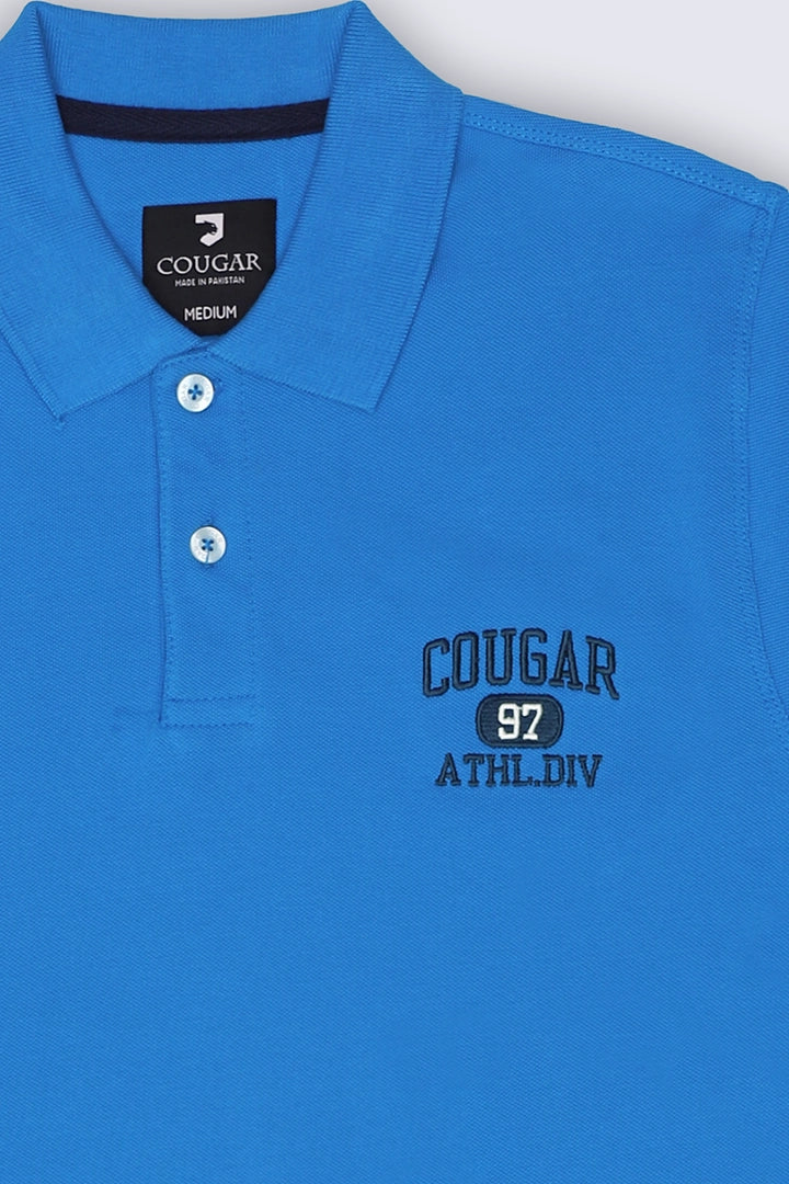 Blue Embroidered Polo Men Polo Summer V-1 2024 AURA COUGAR   