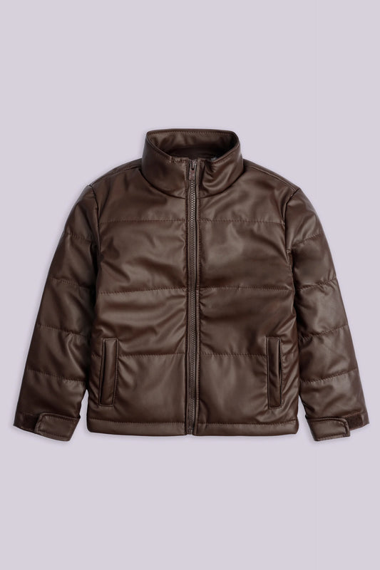 Mock Neck Faux Leather Jacket Boy Jacket Winter 2024 COUGAR- (Boy Junior Winter 2024) 5-6 Y Brown Boy