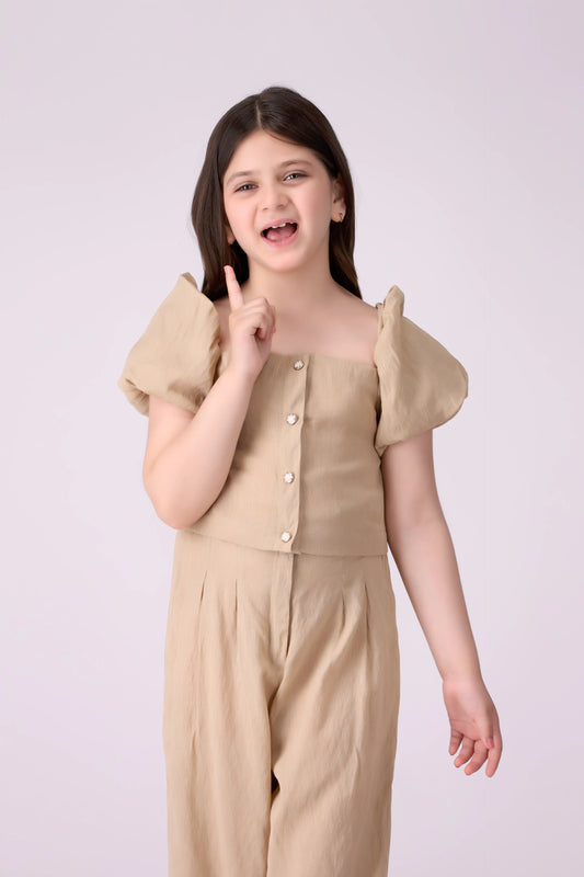 Button-Front Cropped Top Girl Fashion Top COUGAR (S V-1 2025) 5-6 Y Beige Girl