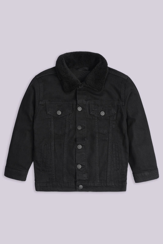 Denim Jacket With Sherpa Collar Boy Jacket Winter 2024 COUGAR- (Boy Junior Winter 2024) 5-6 Y Black Boy