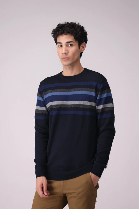 Striped Knitted Sweater Men China Sweater Winter 2024 Knit Story COUGAR- (Men Winter 2024) M Dark Blue Men