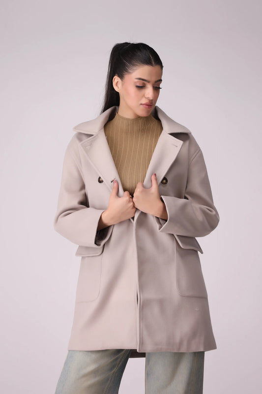 Mid Length Twill Coat Women Coat Winter 2024 Knit Story COUGAR- (Women Winter 2024)