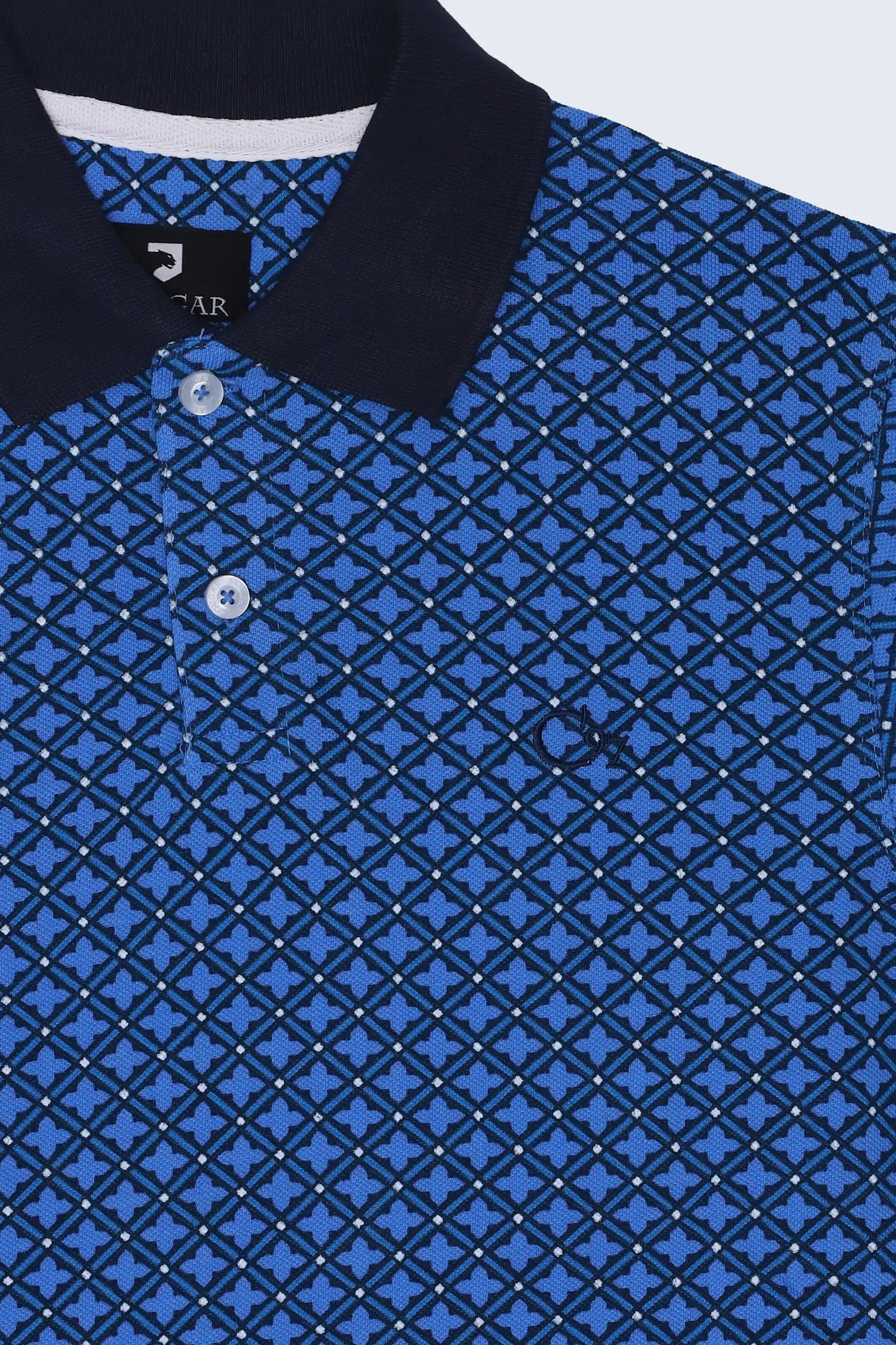 Blue Printed Polo Men Polo Summer V-2 2024 URBAN STATION COUGAR   