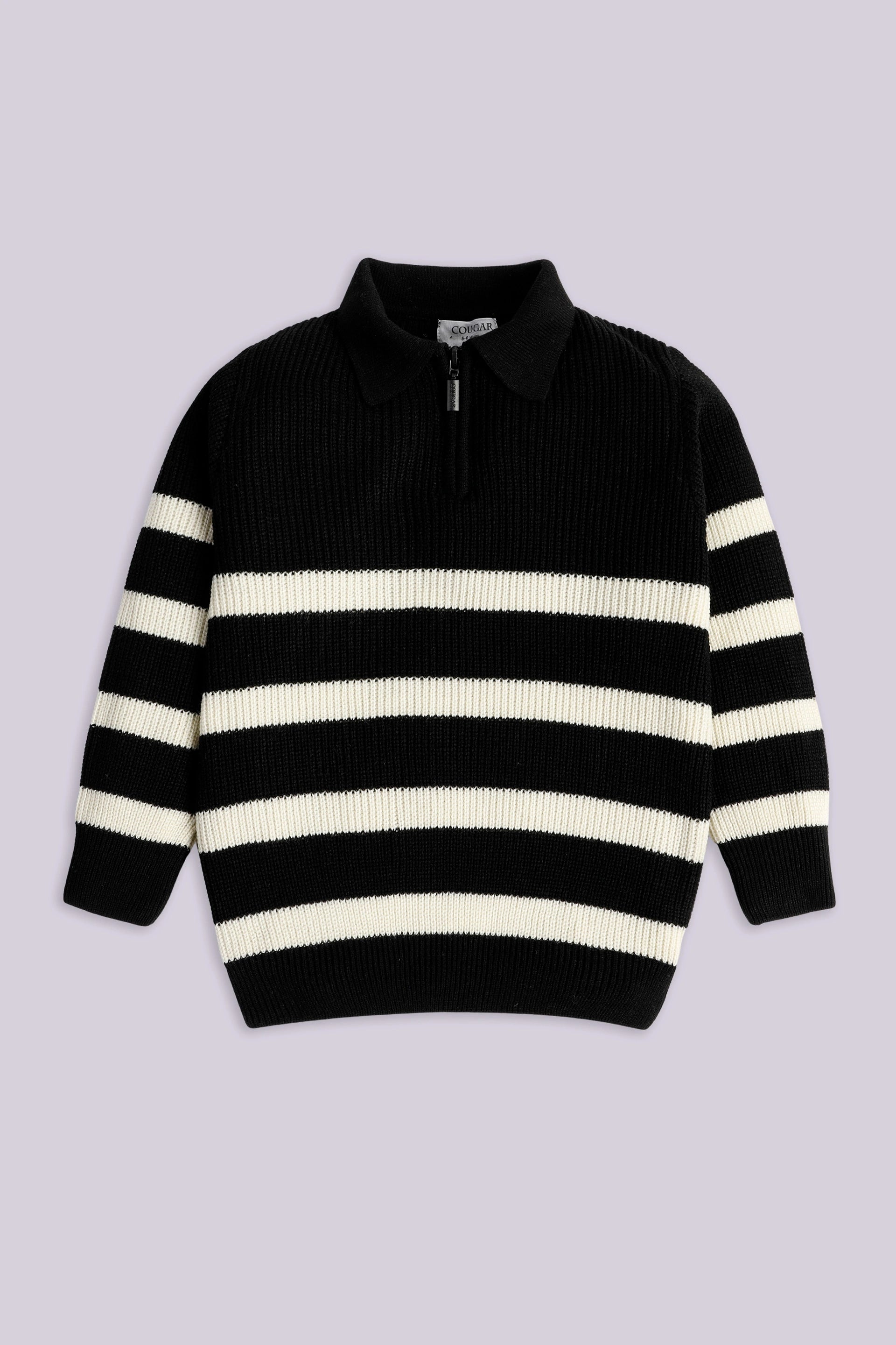 Quarter Zip Striped Sweater Boy Sweater Winter 2024 COUGAR- (Boy Junior Winter 2024) 5-6 Y Black Boy