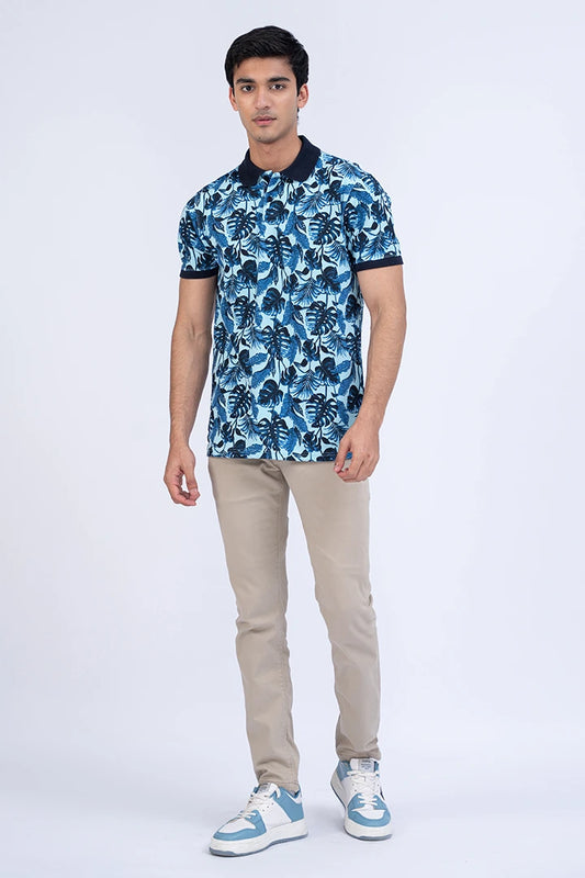 Leaf Printed Polo Men Polo Summer V-2 2024 URBAN STATION COUGAR