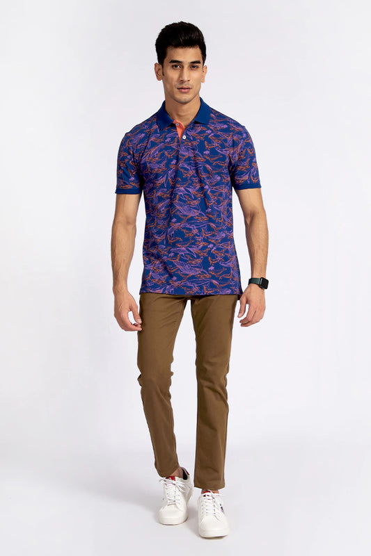 Royal Blue Printed Polo Men Polo Pre Fall 2023 Vortex COUGAR XS Blue 