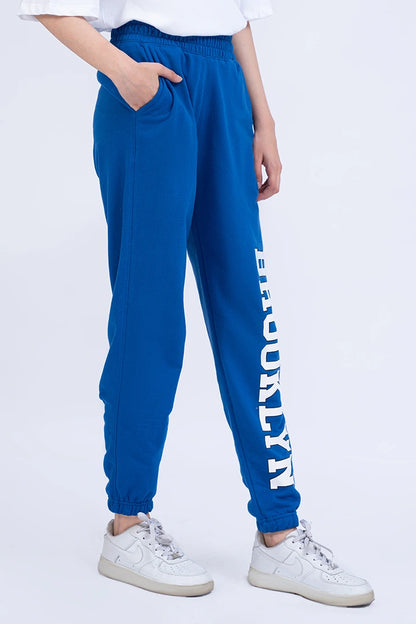 Blue Script Jogger Pants Women Trouser Summer V-3 2024 BACKDROP COUGAR- (Women V3 2024)   