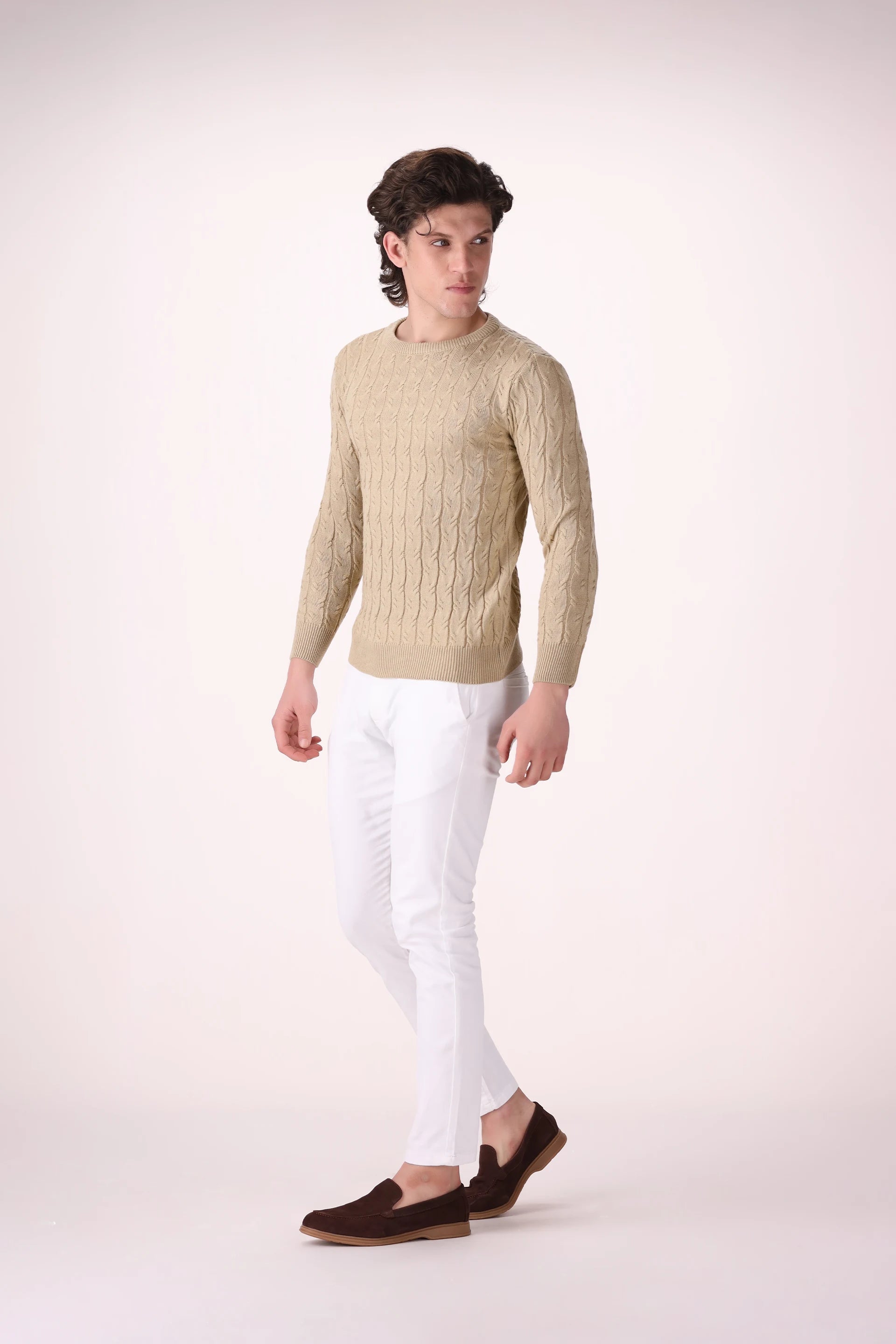 Cable Knit Acrylic Sweater Luxury Men Sweater COUGAR (MEN OLD MONEY W24)