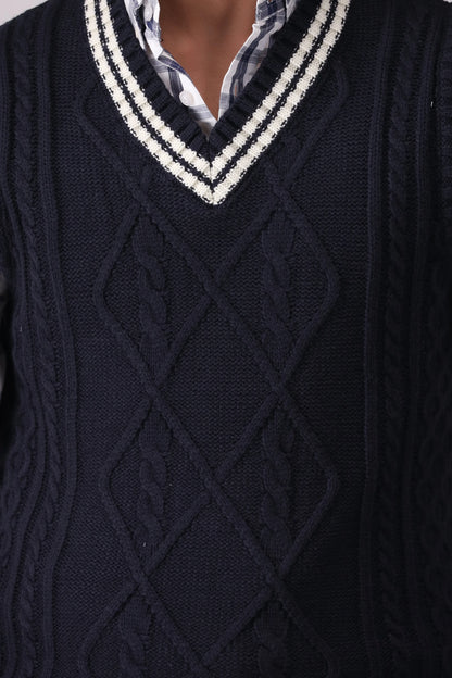 Cable Knit V-Neck Sweater Vest Men Sweater Winter 2024 COUGAR- (Men Winter 2024)