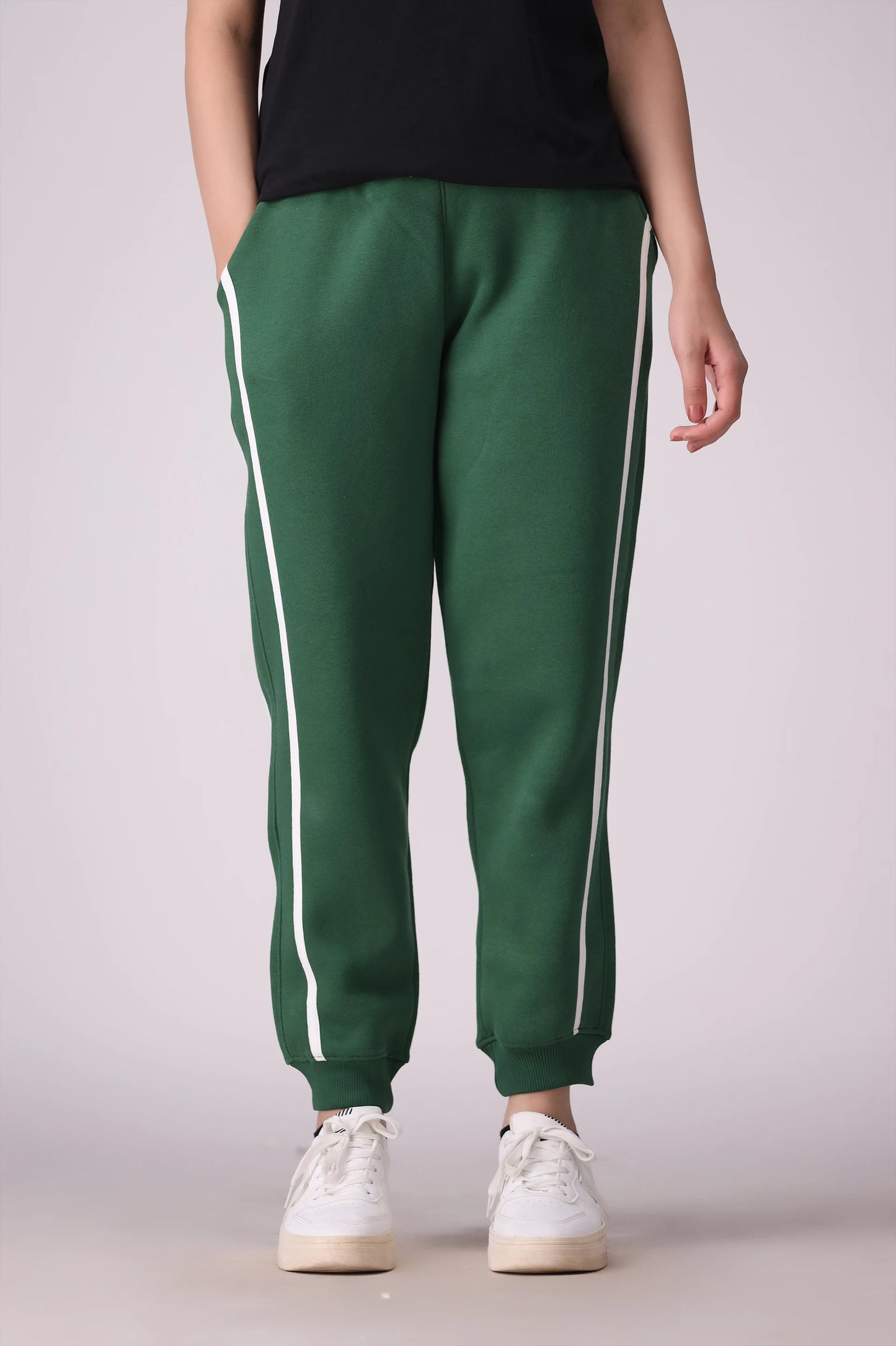 Side Striped Fleece Jogger Pants Women Trouser Winter 2024 Knit Story COUGAR- (Women Winter 2024) XS Green Women