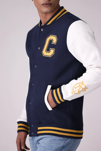 Contrast Sleeved Varsity Jacket Men Jacket Winter 2024 Knit Story COUGAR- (Men Winter 2024)