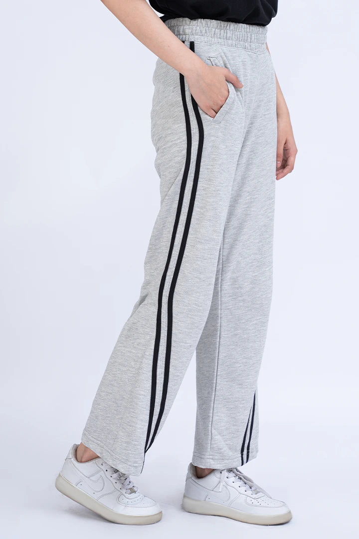 Grey Striped Trousers Women Trouser Summer V-3 2024 BACKDROP COUGAR- (Women V3 2024)   