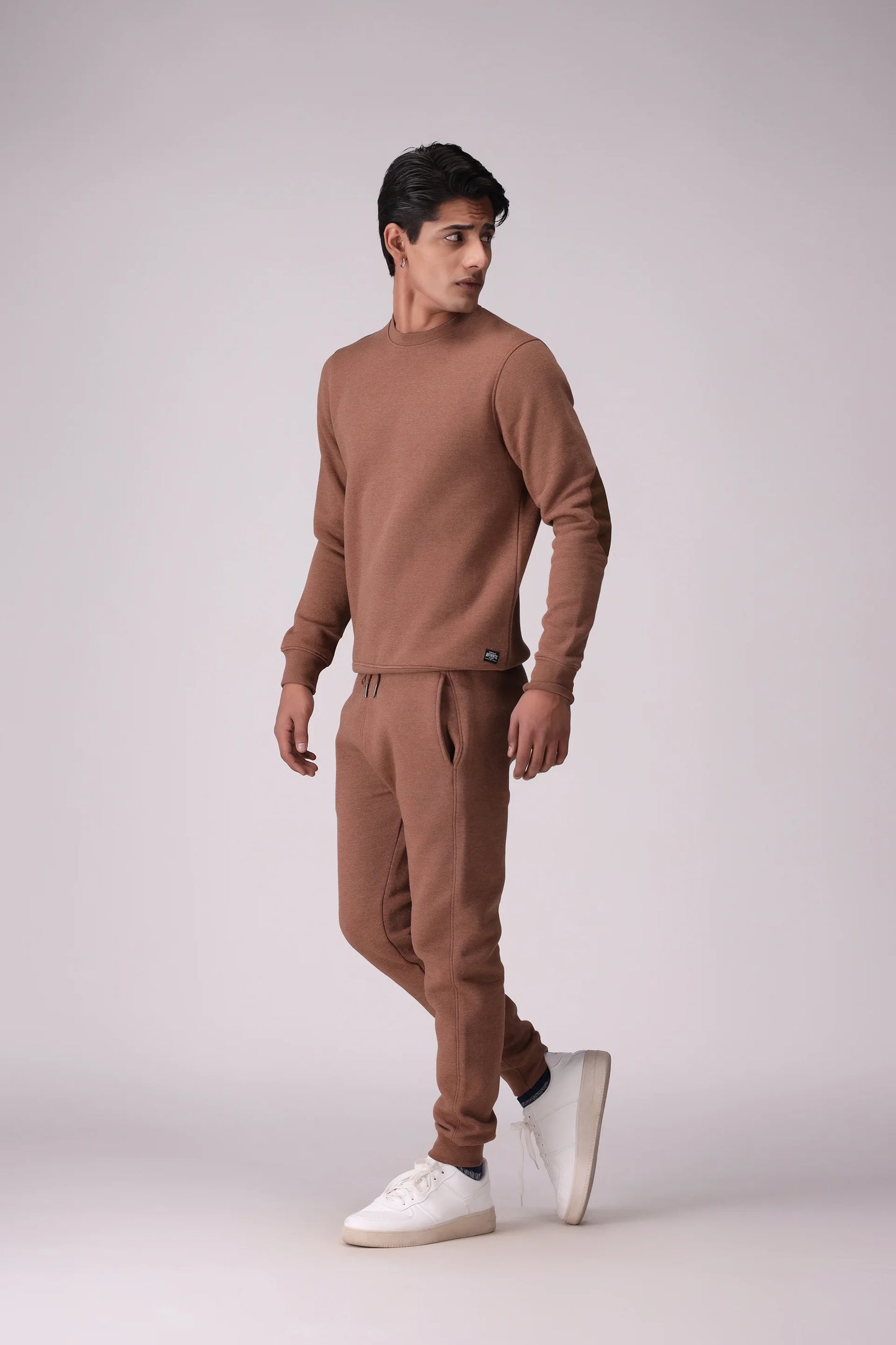 Fleece Sweatshirt With Elbow Patches Men Sweatshirt Winter 2024 Knit Story COUGAR- (Men Winter 2024)