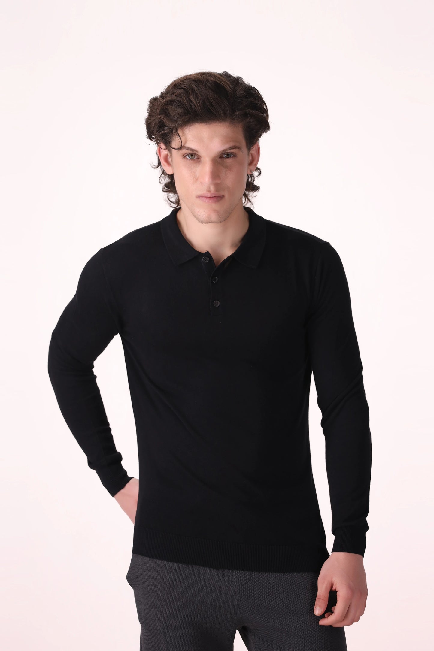 Viscose Blend Polo Luxury Men Polo COUGAR (MEN OLD MONEY W24) XS Black