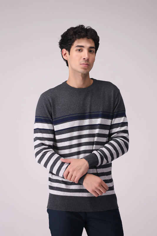 Contrast Striped Sweater Men China Sweater Winter 2024 Knit Story COUGAR- (Men Winter 2024) M Dark Grey Men