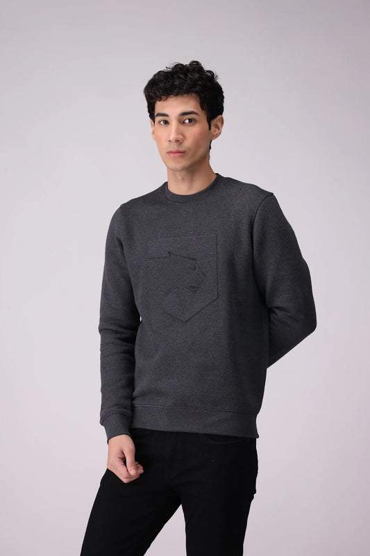 Embossed Detailed Sweatshirt Men Sweatshirt Winter 2024 Knit Story COUGAR- (Men Winter 2024) S Charcoal Men