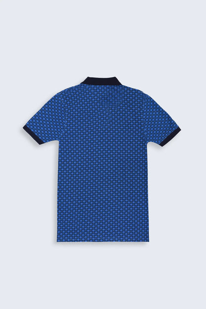 Blue Printed Polo Men Polo Summer V-2 2024 URBAN STATION COUGAR   