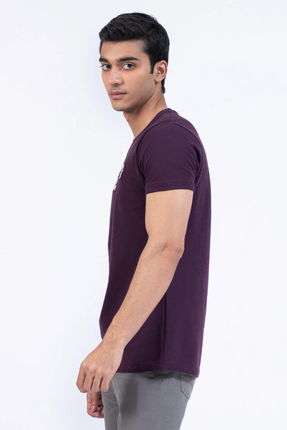 Purple Regular Fit Scripted T-Shirt Men Tee Summer V-1 2024 AURA COUGAR   